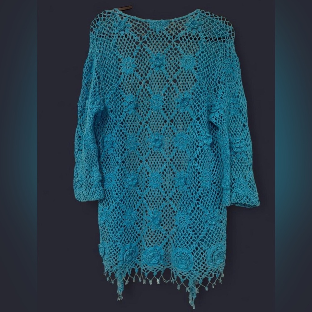 Soft Surroundings Turquoise Crochet Knit Top
